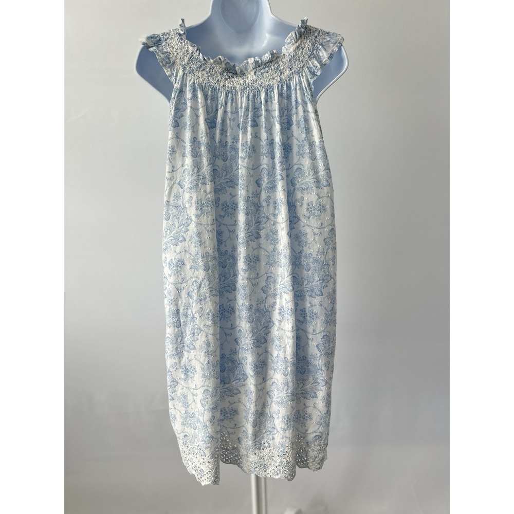 Rachel Ashwell Shabby Chic Blue Toile Smocked Cottagecore Housedress Sz: M (b62) - Picture 3 of 5